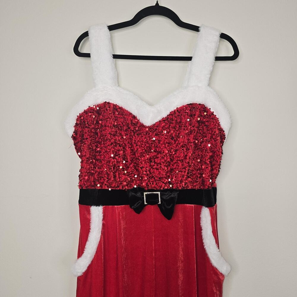 No Boundaries Santa Jumpsuit Juniors XL Red Sequin Faux Fur Holiday Christmas - Picture 4 of 6